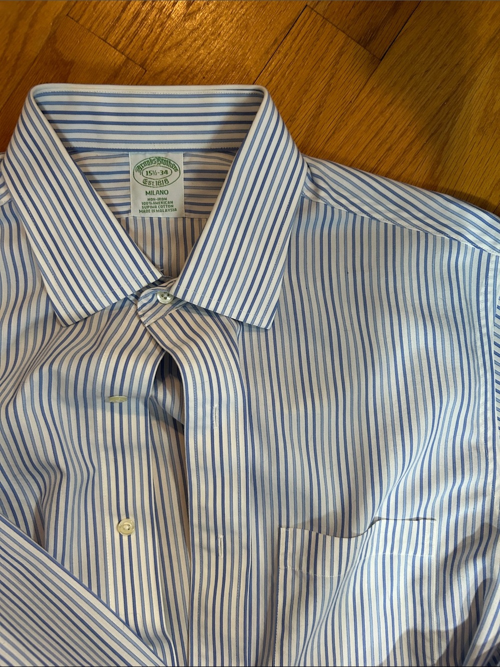 Brooks Brothers Milano Fit Blue & White Striped Dress Shirt